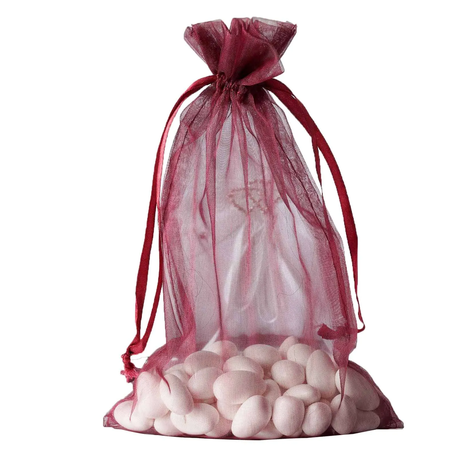 10 Pack Burgundy Organza Drawstring Wedding Party Favor Bags 6"x9"