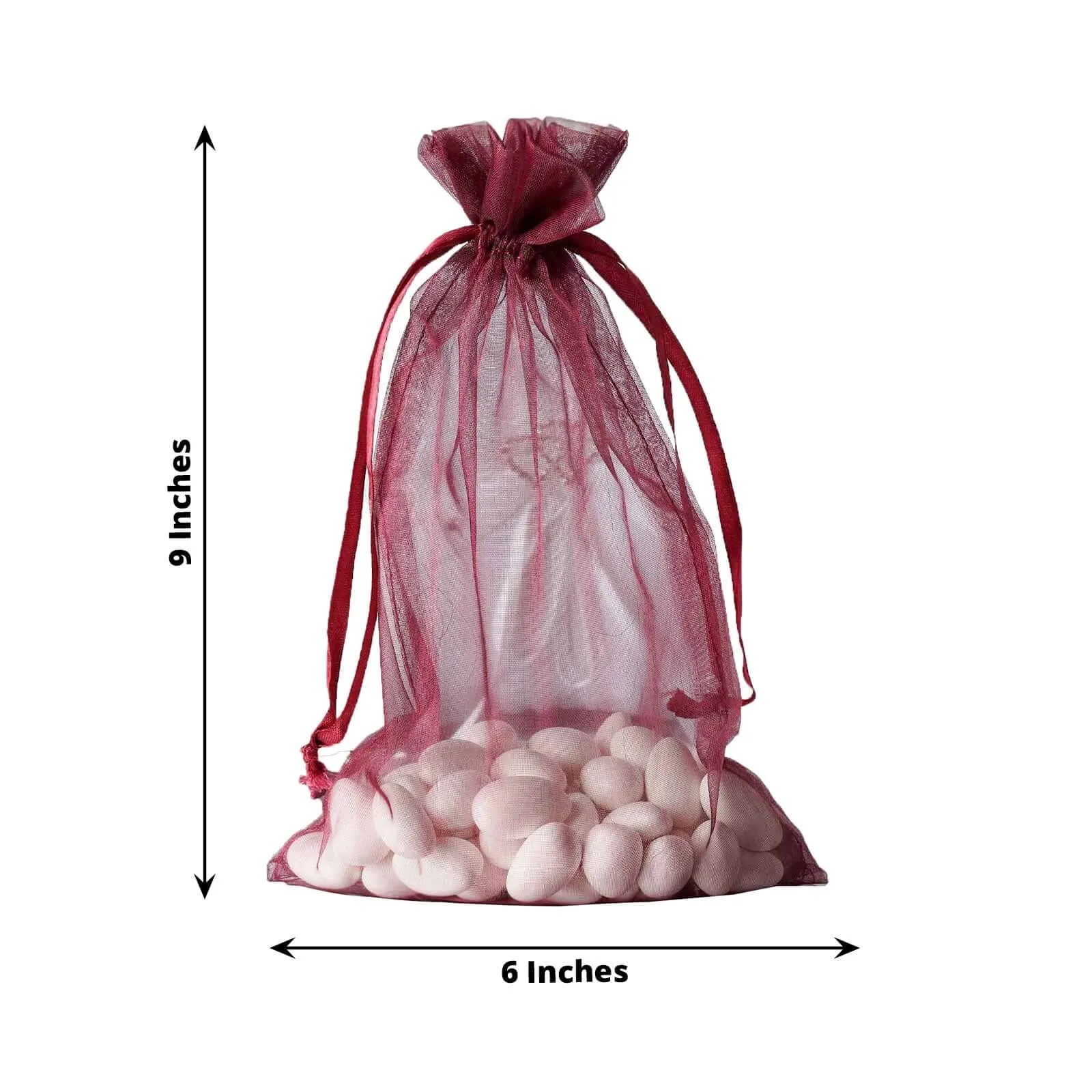 10 Pack Burgundy Organza Drawstring Wedding Party Favor Bags 6"x9"