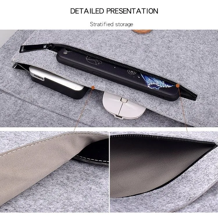 15.4 Inch Grey Felt Laptop Inner Bag with Multi-purpose Button