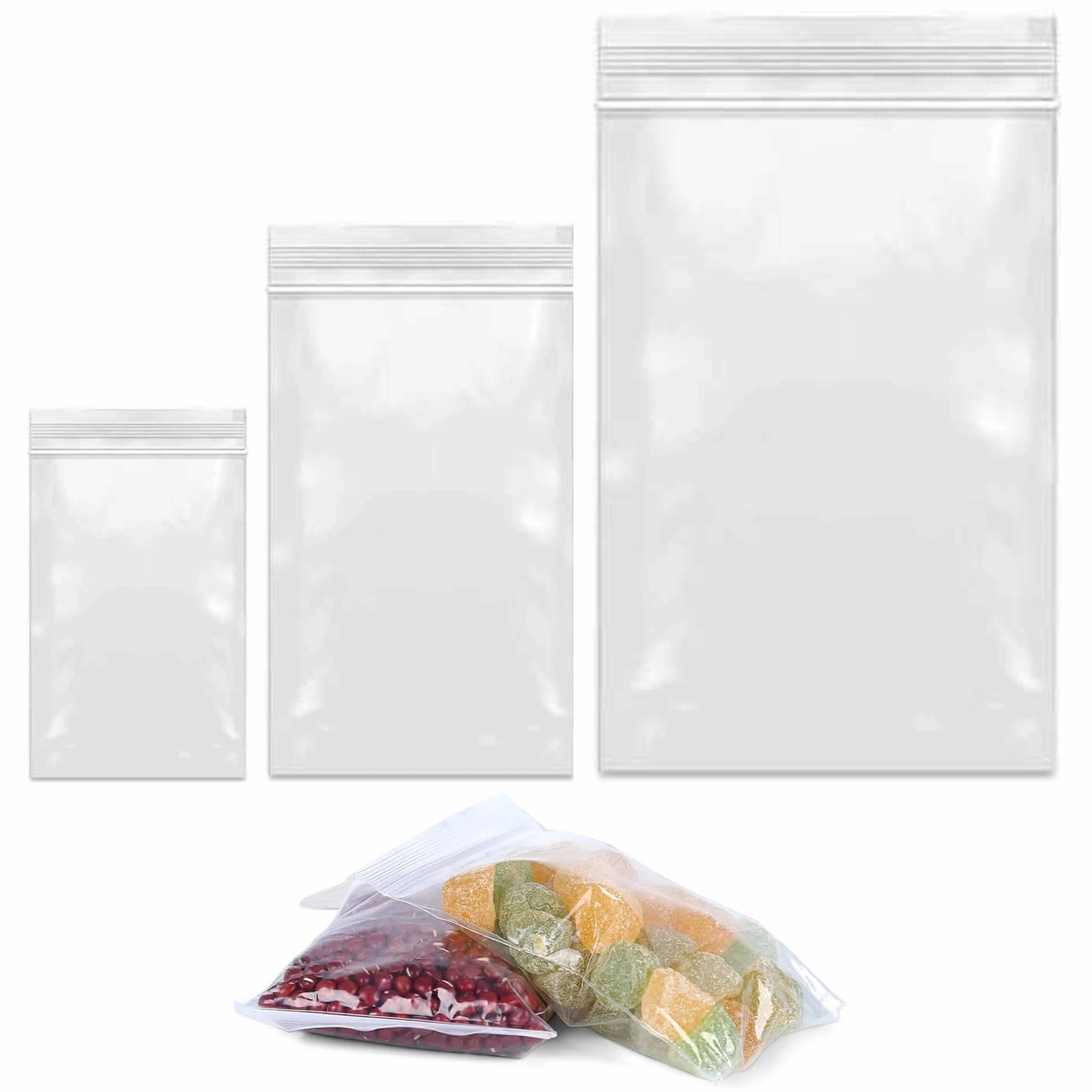 60ct Assorted Size Reclosable Bags Clear Poly Seal Plastic Baggies Snacks Crafts