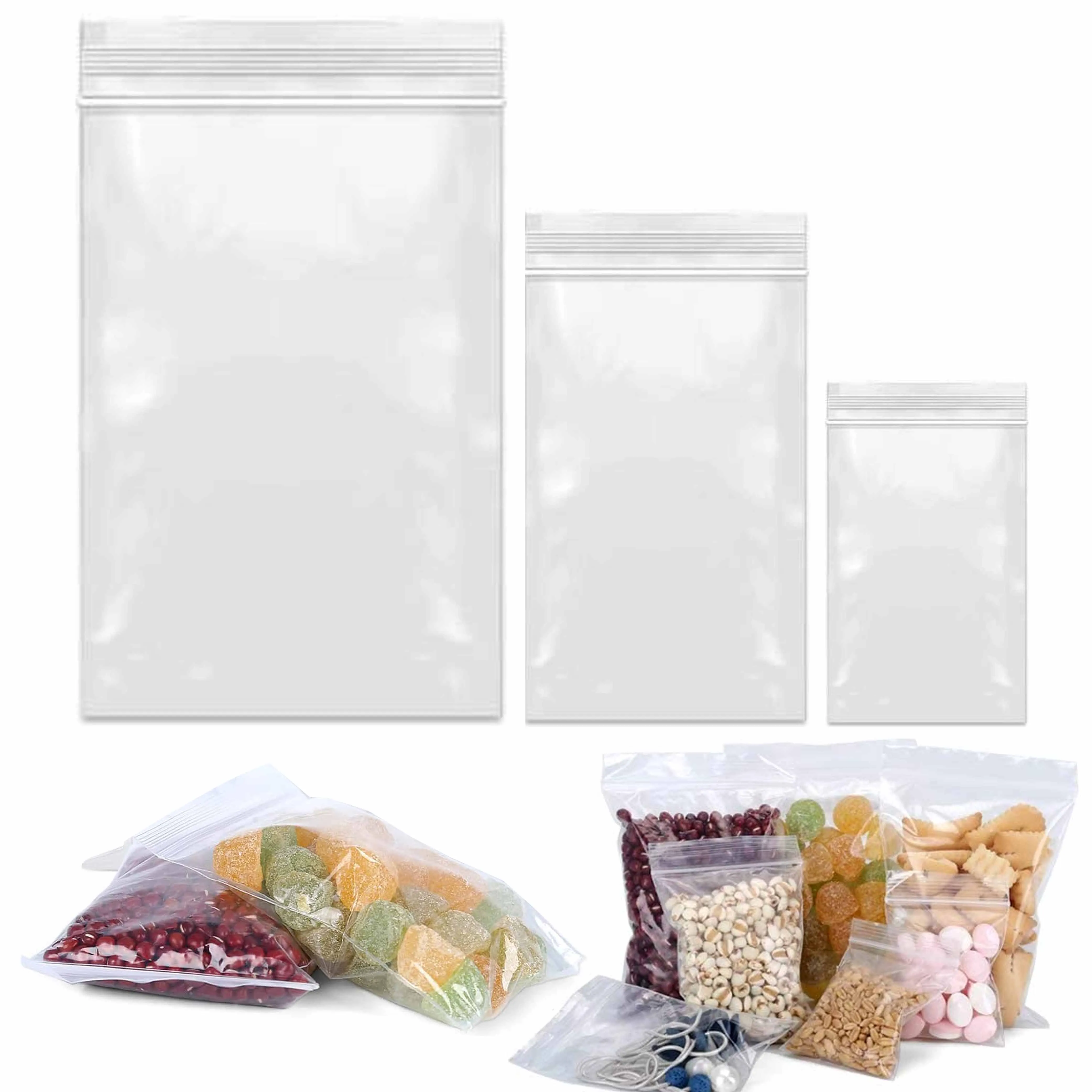 60ct Assorted Size Reclosable Bags Clear Poly Seal Plastic Baggies Snacks Crafts