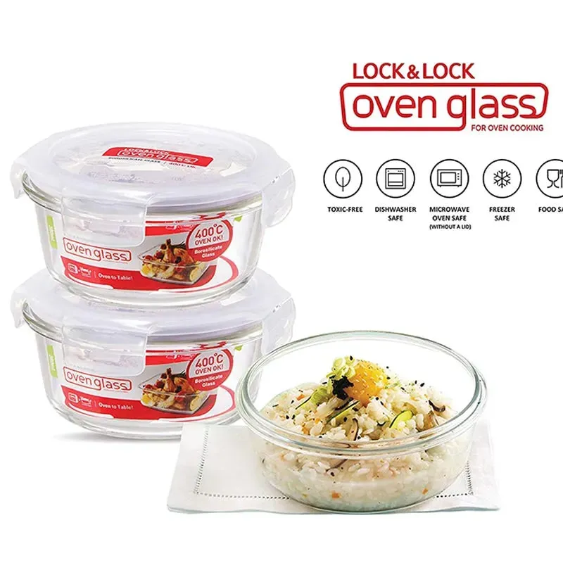 Airtight Glass Food Containers Lunch Box with Blue Bag | 380ml | Set of 3