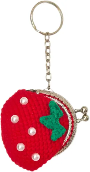 Cute Mini Coin Pouch - Crochet Strawberry Coin Purse Keychain for Women, Tiny Knitting Bag Charms