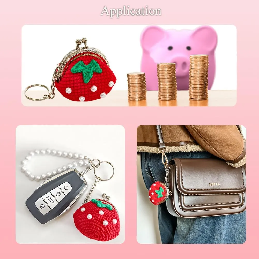 Cute Mini Coin Pouch - Crochet Strawberry Coin Purse Keychain for Women, Tiny Knitting Bag Charms