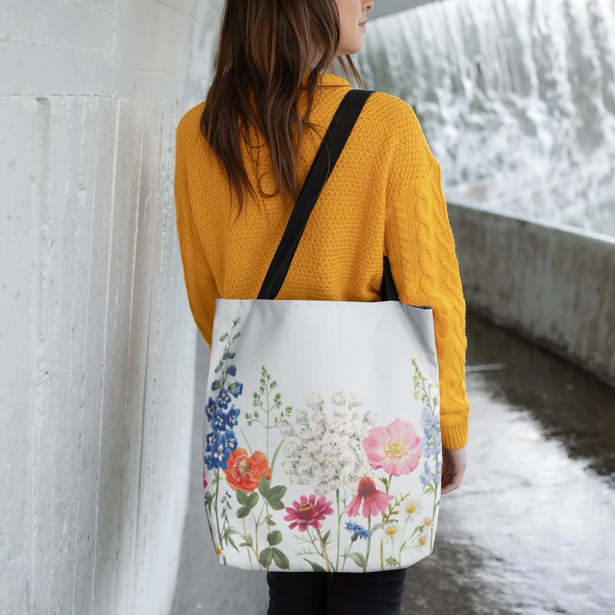 Double Sided Spring Floral Print Tote Bag Medium