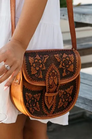 FLOWER SADDLE BAG VINTAGE TAN