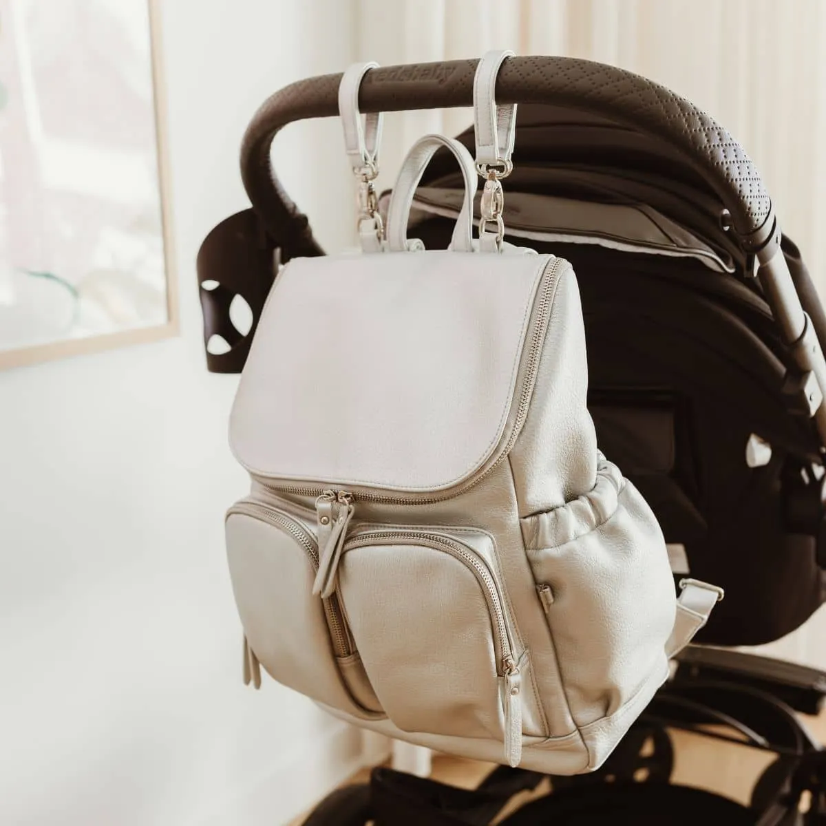 OiOi Vegan Leather Nappy Backpack - Metallic Silver Dimple