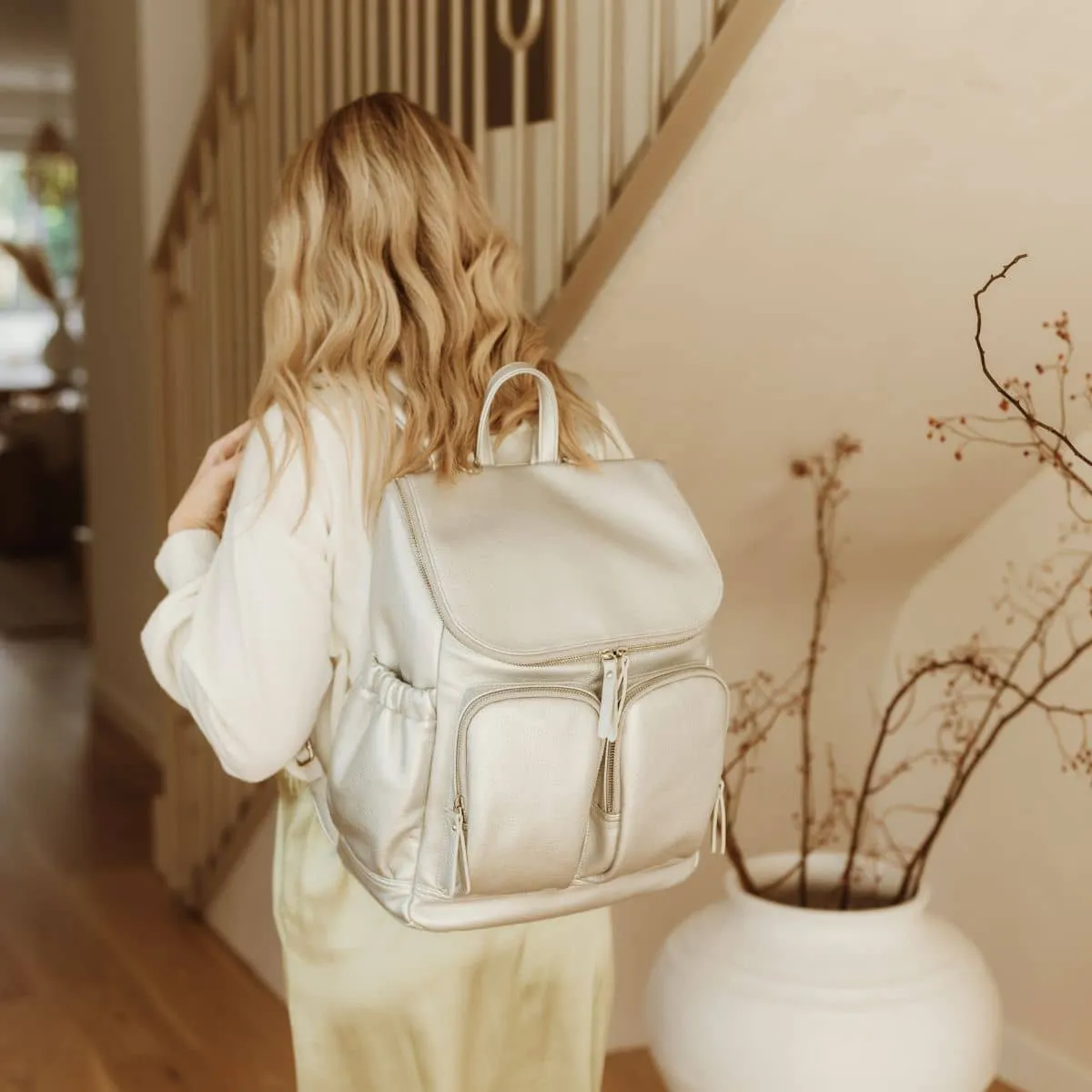 OiOi Vegan Leather Nappy Backpack - Metallic Silver Dimple