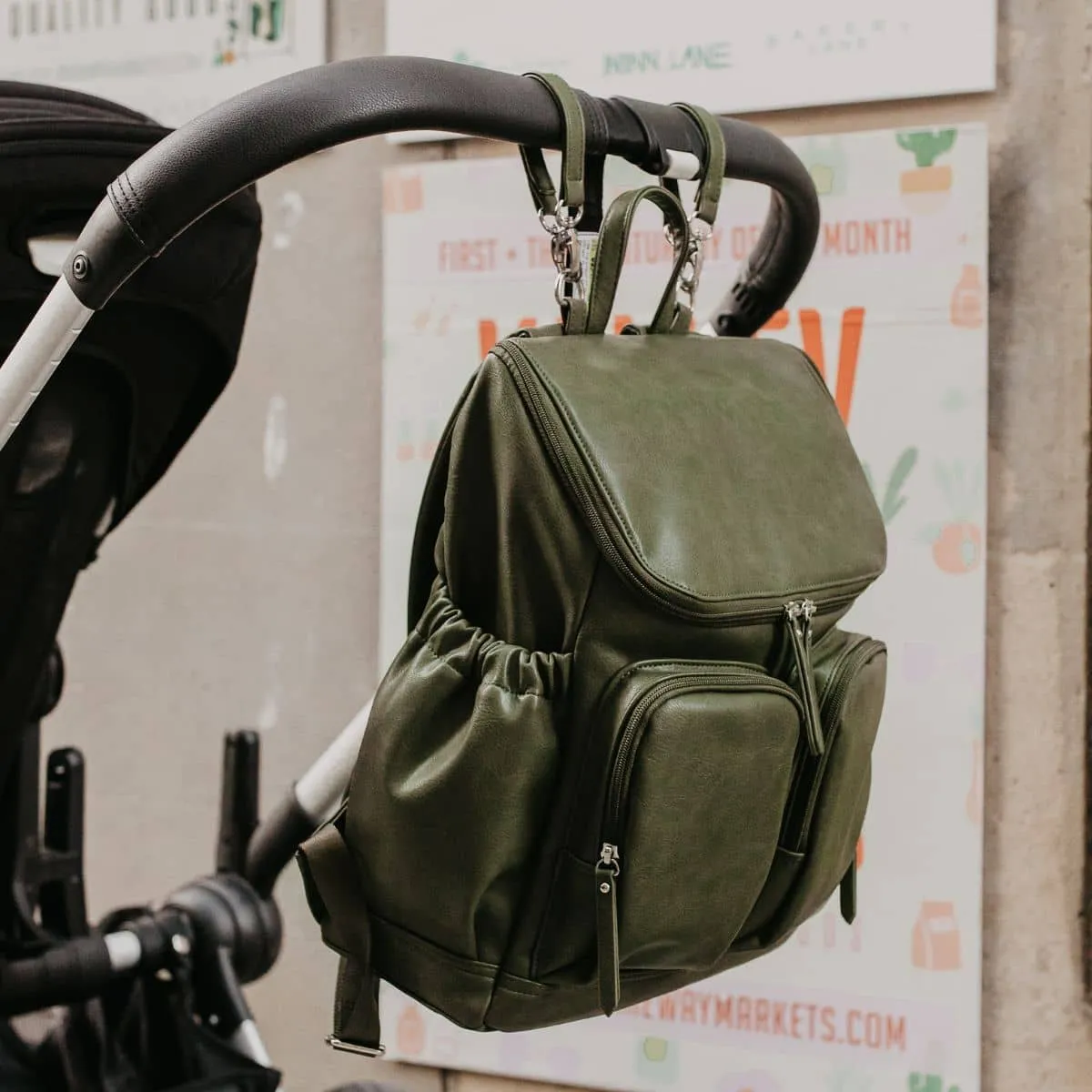 OiOi Vegan Leather Nappy Backpack - Olive
