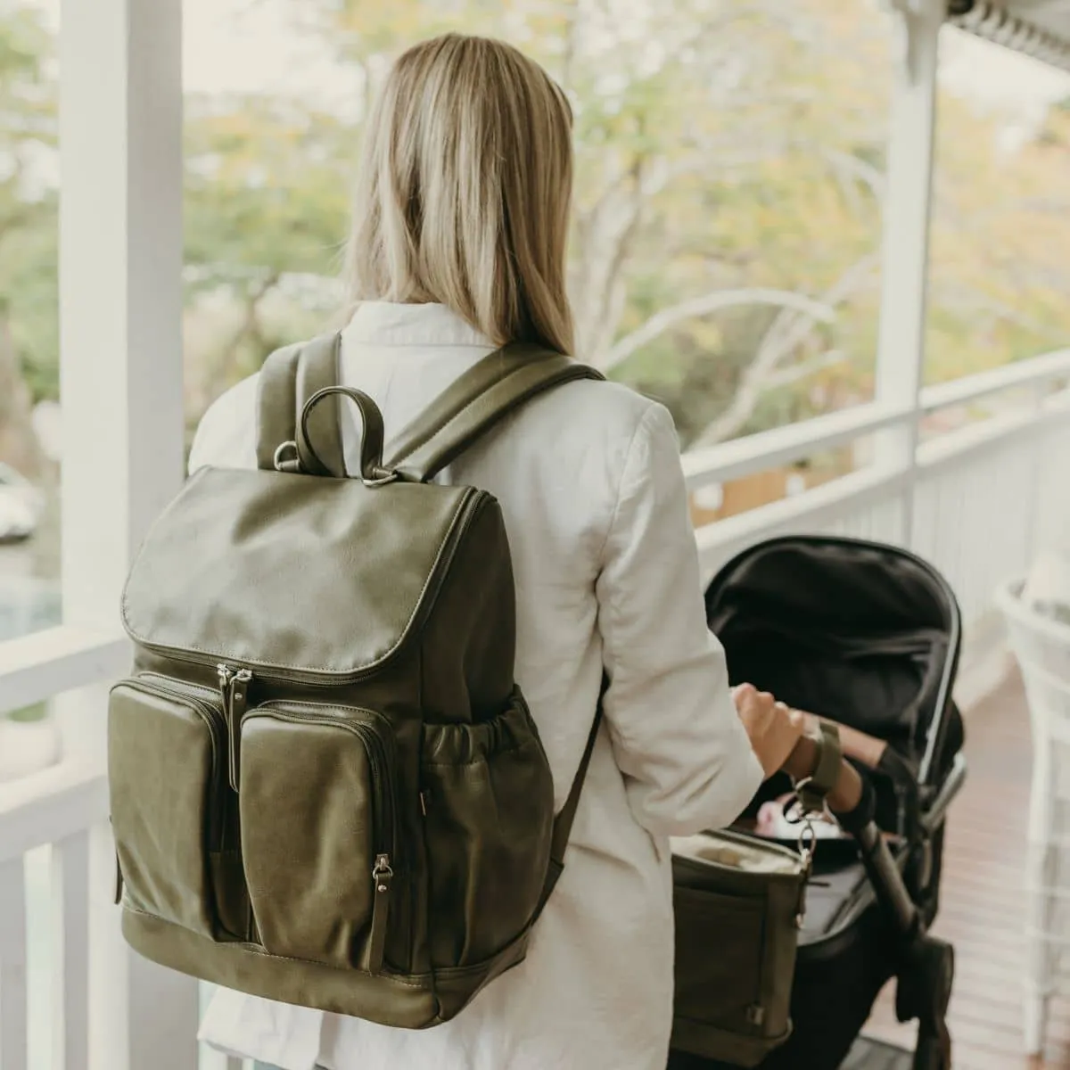 OiOi Vegan Leather Nappy Backpack - Olive