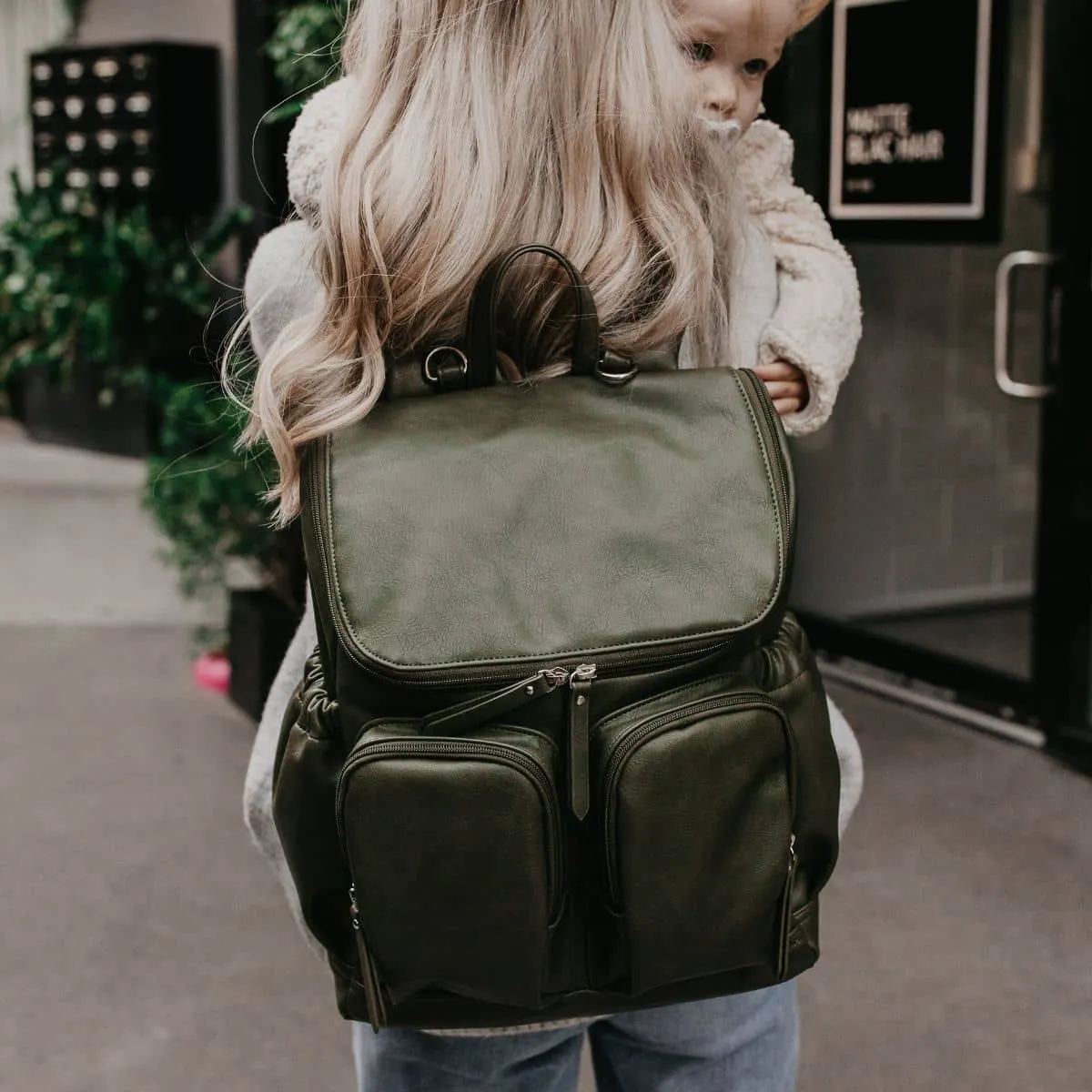 OiOi Vegan Leather Nappy Backpack - Olive