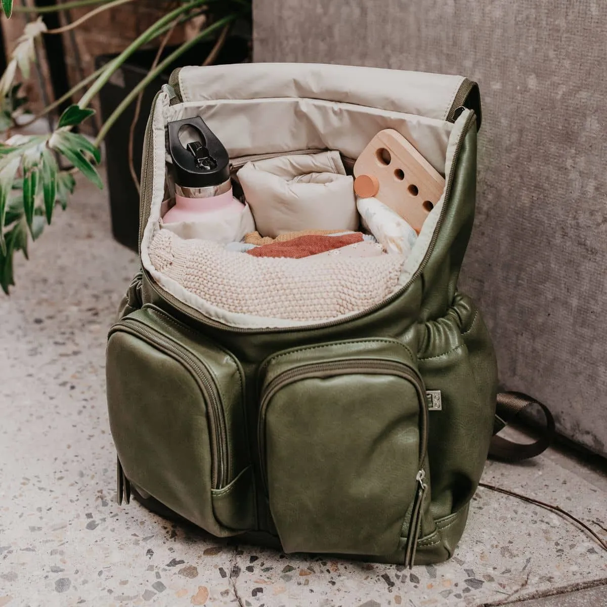 OiOi Vegan Leather Nappy Backpack - Olive