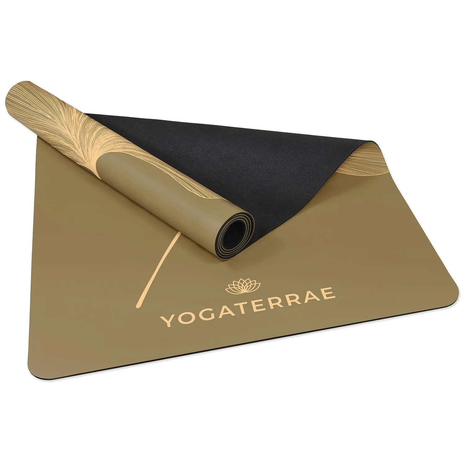 TAPIS DE YOGA GINKGOS LIGHT BRONZE OLIVE EN PU-CAOUTCHOUC NATUREL