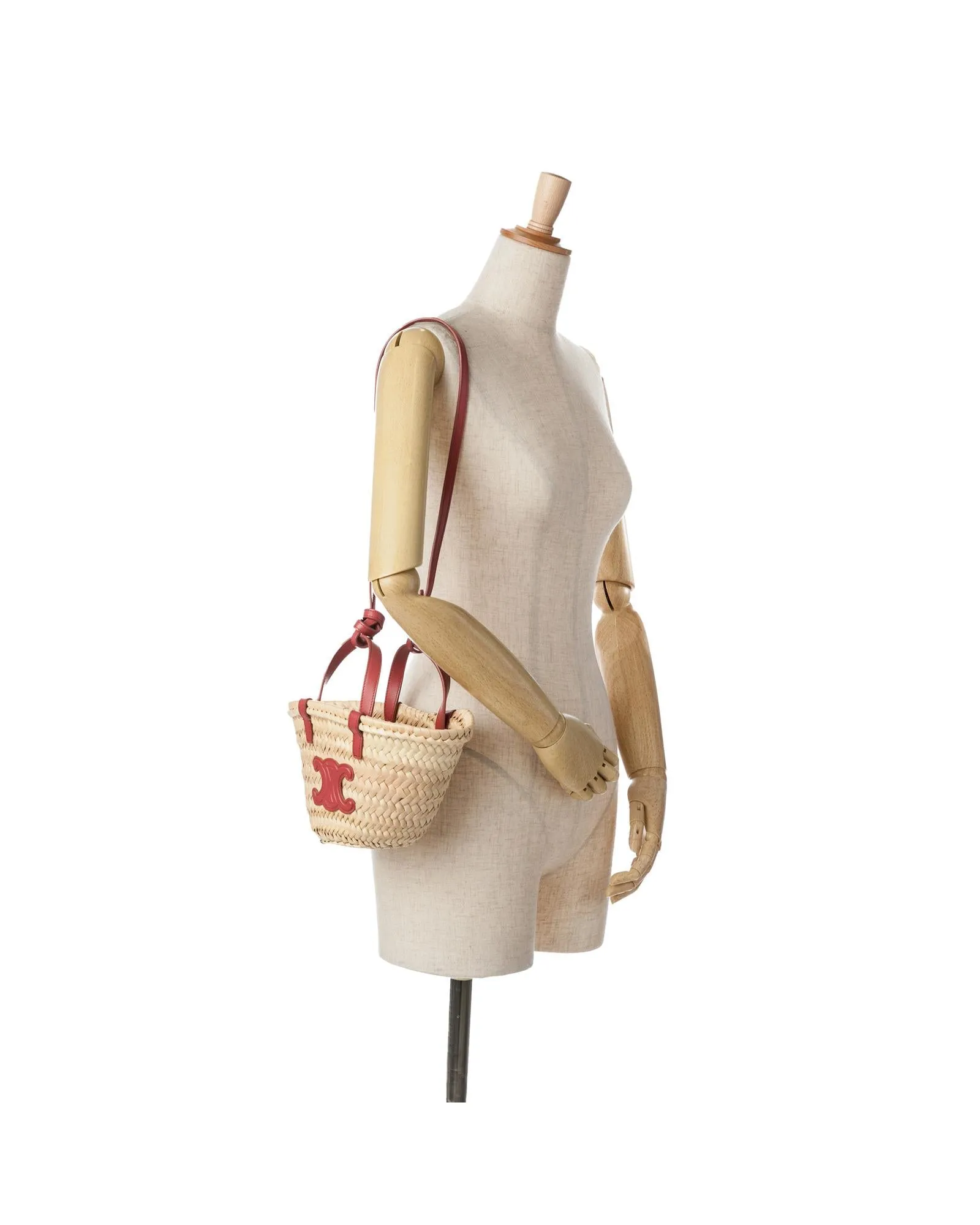 Woven Raffia Satchel with Leather Handles and Shoulder Strap
