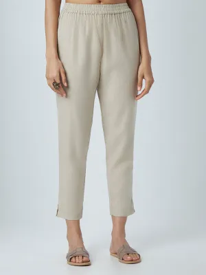Zuba Beige Cotton-Blend Ethnic Pants